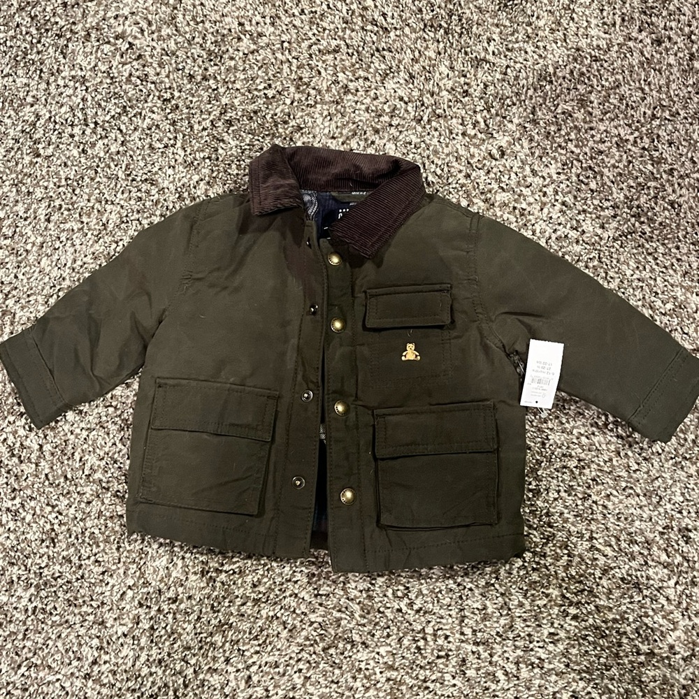 GAP Kids Dark Green Jacket with Brown Collar